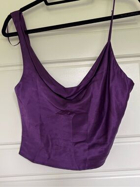 Purple Satin Cowl Neck Tank Top